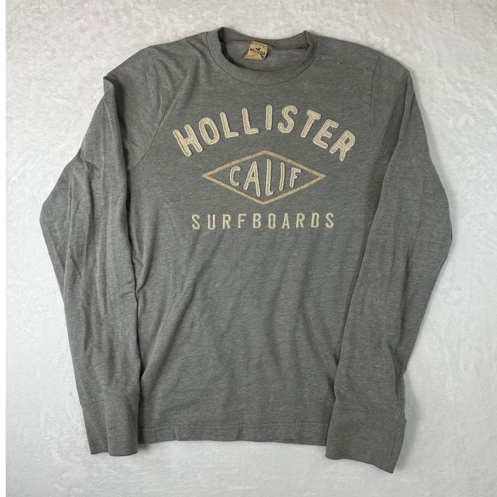 Hollister Mens Large Gray Long Sleeve California Surfboards Graphic T-Shirt